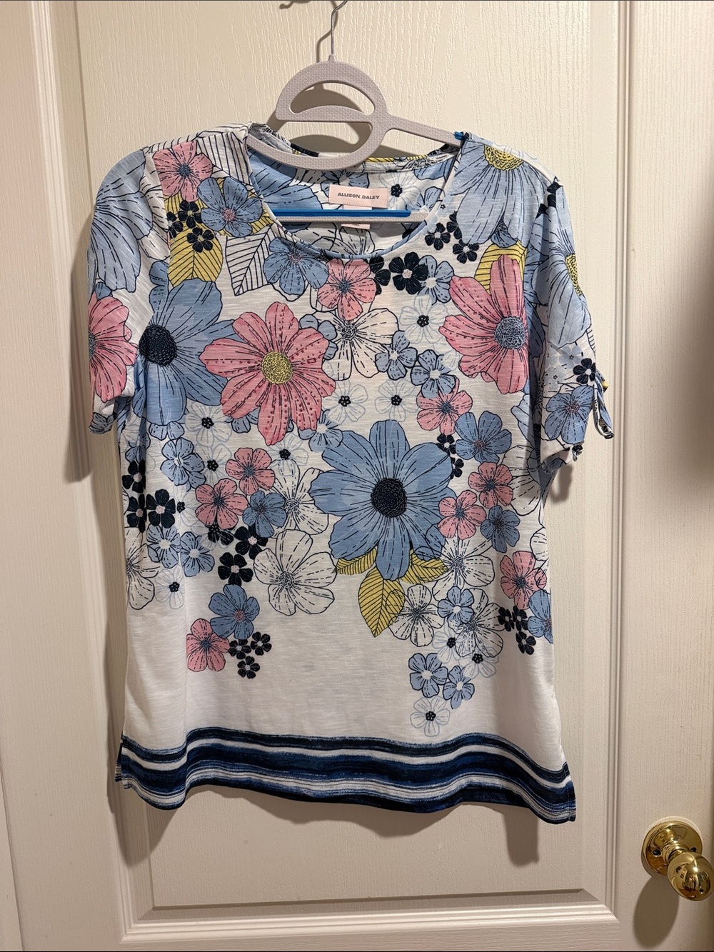 Allison Daley Floral Tee in Blue, Navy & Yellow Accent
